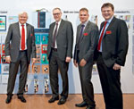 From left to right: Hans  Beckhoff, Dr Josef Papenfort, Dr. Dirk Janssen and Stefan Hoppe at the presentation of many-core control at the SPS IPC Drives 2014.